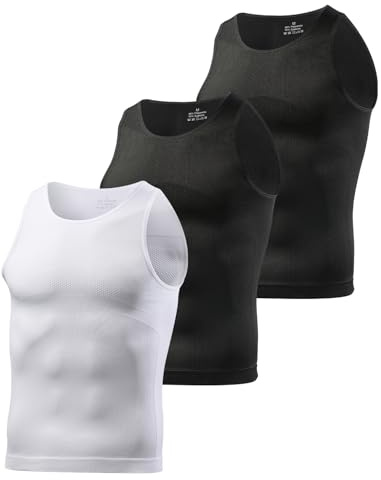 Mauro Kane 3 Pack Mens Compression Vest Slimming Body Shaper Tank Tops | Tummy Control, Seamless Shapewear Vest, Body Shaper for Men, Base layer Breathable Undershirts, Quick Dry Workout Gym