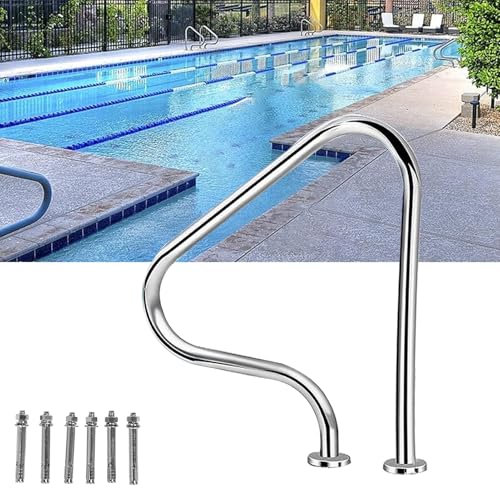 Pasamanos de Acero Inoxidable para Piscinas: barandilla de Seguridad para Piscinas de 80 x 80 cm para terrazas, barandilla de Escalera de Piscina humanizada, Plateada y Resistente a la oxidación