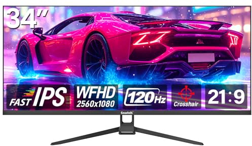 Gawfolk Gaming Monitor 34 inch IPS 120Hz, Ultrawide PC Screen 2560×1080P Ultra-Thin Zero Frame Computer Display for Home Office Business, DP, HDMI, Wall-Mounted, Black