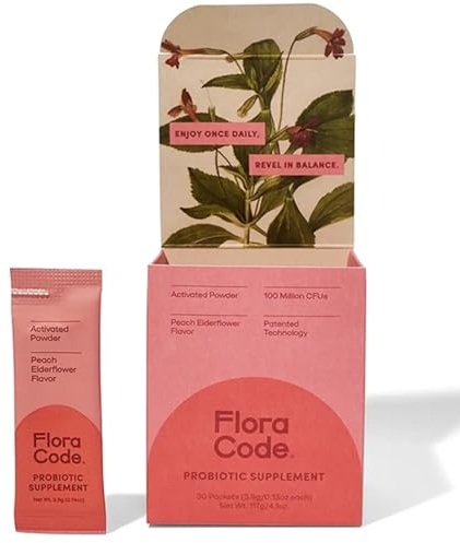 Flora Code Probiotic Powder, Peach Elderflower Flavor, 30 Day Supply, with DE111 Bacillus Subtilis, Inulin and BCAAs