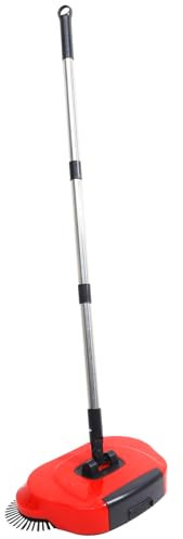 HEALEEP Hand Push Floor Sweeper and Dustpan 3-in-1 Cleaning Mop 360° Rotating Broom Red for Household Floor Cleaning