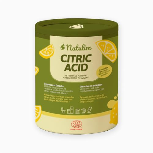 Natulim Ácido Cítrico Ecológico 500g – Certificado ECOCERT – 100% Puro y Natural – Limpiador Multiusos en Polvo – Elimina Olores, Manchas y Residuos – Calidad Alimentaria