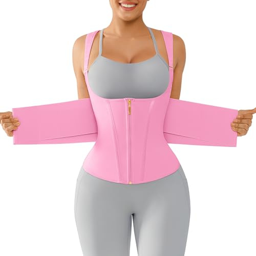 Lover-Beauty Long Torso Waist Trainer - Waist Cincher for Women Tummy Control Belt Wrap Corset Shaperwear Postpartum with Zipper Hook Pink 6X-Large