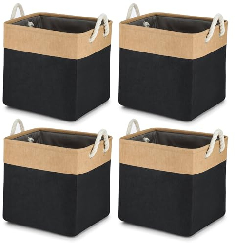 CROWNSHOP 4 Pack Storage Baskets Large Cube Storage Bins Foldable Fabric Organizer Baskets with Handles 13 Inch Closet Organizers for Shelves Clothes Toys Cupboard Nursery Underbed Storage