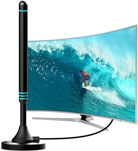DVB-T2 Antenne mit Magnetfuß – Zimmerantenne für Innenbereich, 360° Empfang, Unterstützt Full HD & 4K, 5 m Koaxialkabel – Digitale TV Antenne für Kostenloses Fernsehen
