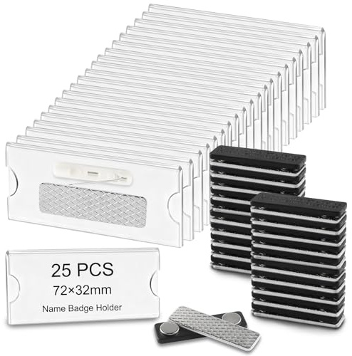 Lot De 25 Badges Nominatifs Acryliques Aimantés Avec épingle Pour Vêtements | Badge nominatif professionnel avec fente à papier badge magnétique pour vêtements adapté au bureau et école format 72×32mm