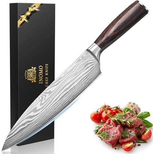 INOMO Cuchillos Cocina Profesional, Regalos Originales para Hombre, Acero Inoxidable Cuchillo Chef Accesorios Cocina, Cuchillo Japones Profesional, Hoja SúPer Afilada Con Mango ErgonóMico