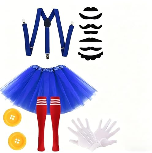 Ensemble tutu 6 pièces（Pas de doublure, pas de capuche）, tenue de cosplay, costume de soirée à thème, moustache salopette tutu à pour les bals masqués costume d'Halloween pour femmes et hommes