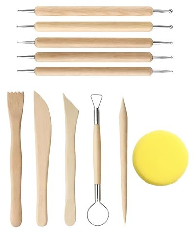 LEEQBCR 10 Strumenti per Modellare Argilla Professionali in Legno, Sculpture Tools Set, Attrezzi per Modellazione di Das e Ceramica, Stecche di Legno e Mirette per Argilla