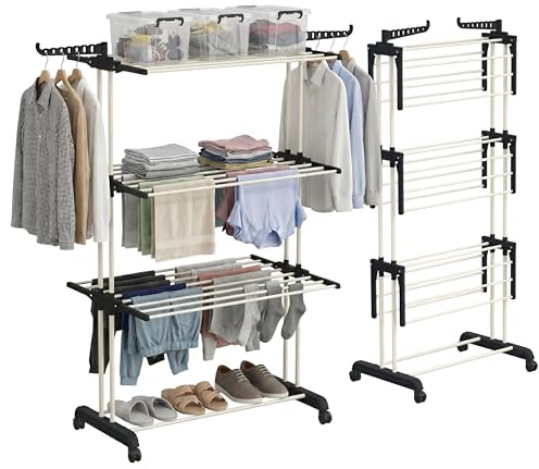 Aspect Heavy Duty Clothes Airer, Large 4-Tier Foldable Clothes Drying Rack With 2 Adjustable Side Wings & Wheels, Space Saving Free-Standing Laundry Rack For Indoor-Outdoor Use