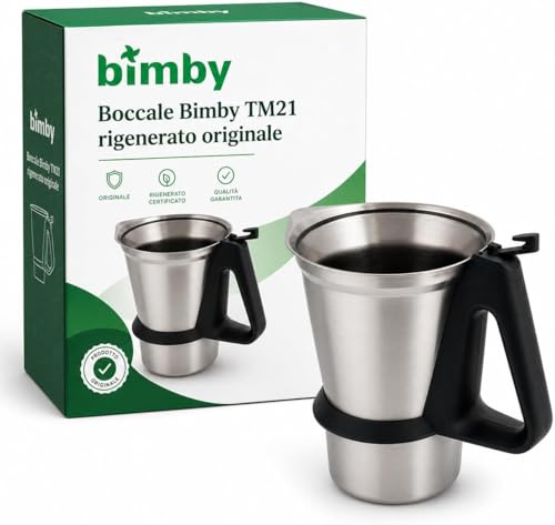 Boccale Originale per Bimby TM21 (2 Litri) in Acciaio Inox con Impugnatura Ergonomica e Tacche Graduate Compatibile per Bimby TM21 per Cucina Quotidiana e Ricette per Famiglia