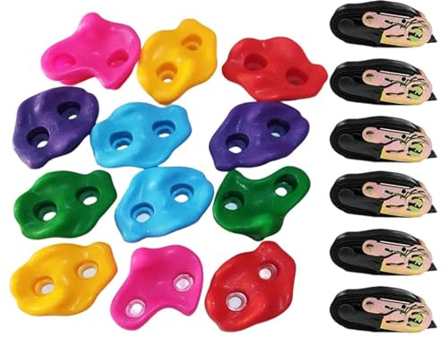 Generisch Juego de escalada de árboles para niños con 12 piedras de escalada y 6 correas de trinquete. Juego de arneses de escalada para jardín y exterior, asas de escalada ajustables para árboles