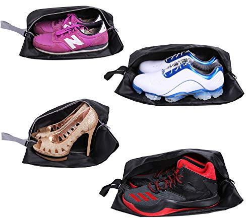YAMIU Travel Shoe Bags Set of 4 Waterproof Nylon with Zipper for Men & Women, Black