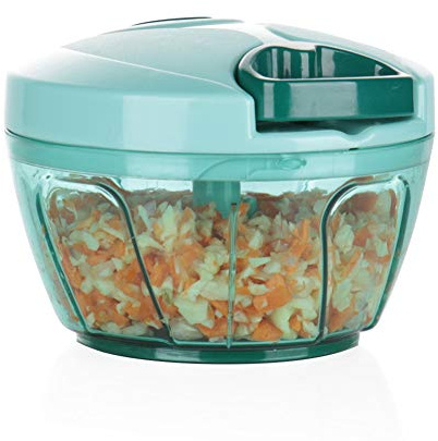 Ourokhome Manual Food Processor Vegetable Chopper, Portable Hand Pull String Garlic Mincer Onion Cutter for Veggies, Ginger, Fruits, Nuts, Herbs, etc., 500ml, Blue