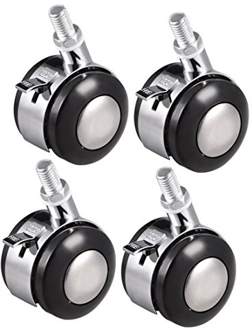 sourcing map Ruedas de silla de oficina, aleación de plástico, rueda doble de 2 pulgadas con freno, rueda giratoria de vástago roscado M10 x 15 mm, capacidad de carga de 44 lb, 4 piezas