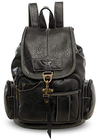 FANDARE Retro Rucksäcke Schulrucksack Schultasche Wasserdicht Schulranzen Damen Herren Teenager Backpack Tagesrucksack Reise Daypacks für Uni Büro Alltag Freizeit Campus Wandern Dauerhaft PU Schwarz