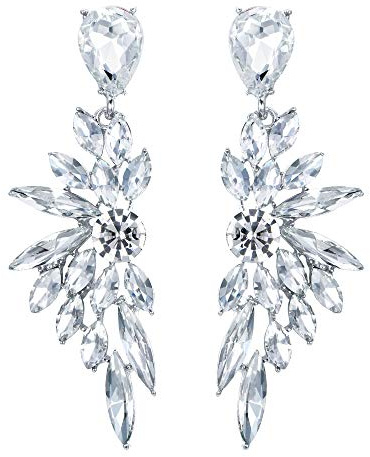 BriLove Women's Wedding Bridal Crystal Teardrop Multi Marquise Cluster Bling Dangle Earrings Clear Silver-Tone