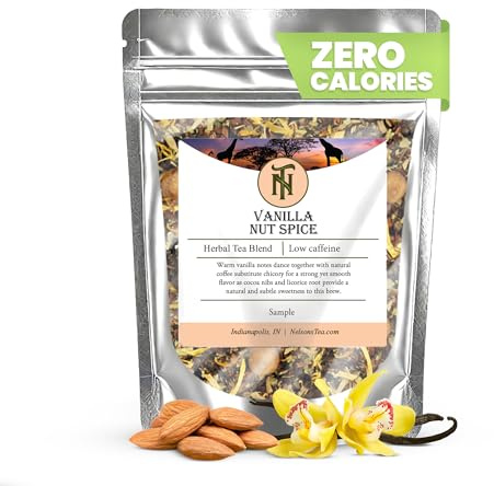 Nelson's Tea Vanilla Nut Spice - Cut & Sifted, Low Caffeine Rooibos Loose Leaf Tea with Honeybush, Yerba Mate, Chicory Root, Licorice Root, Cardamom Seeds, Coconut and Marigold Herbal Blend (Sample 0.4 Oz)