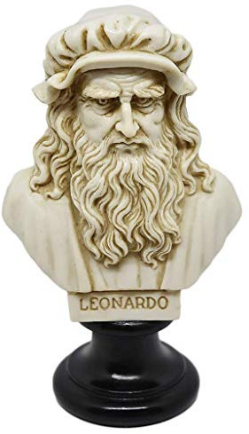 Busto Statua Design: Leonardo da Vinci - Riproduzione busto, scultura in marmo e resina - circa 16 cm, 350 gr. - Prodotto Toscano, Design Made in Italy - Idea Regalo Casa