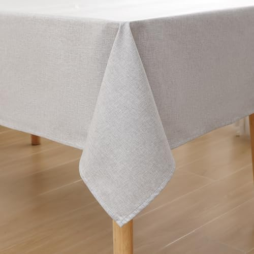 Homaxy Leinenoptik Tischdecke Abwaschbar Lotuseffekt Eckig 140 x 200 cm Tischtuch Leinendecke Wasserabweisend Tafeldecke Tischwäsche Fleckschutz, Hellgrau