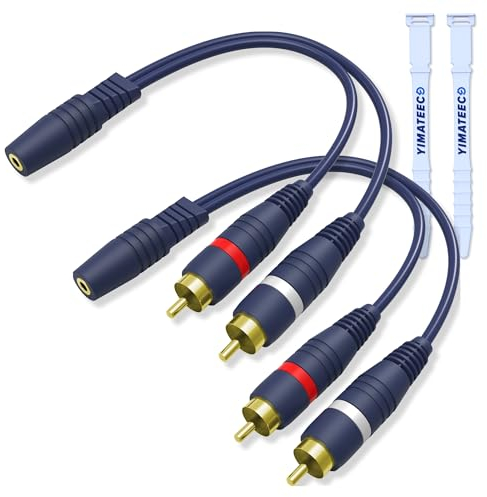 YIMATEECO 3.5mm to RCA Splitter Cable, RCA Y Cable 1 Female to 2 Male Adapter Phono to 3.5mm Jack Stereo AUX Cables for Subwoofer, Speaker, AMP, Turntable, Home Theater(3.5-mm Y Splitter, 2Pcs)