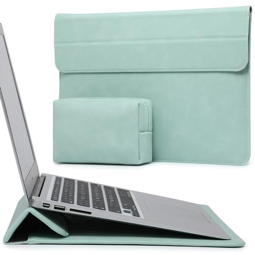 HYZUO 15 Zoll Laptop-Hülle mit Ständer für MacBook Air 15 M4 A3241 M3 A3114 M2 A2941 2025-2023, 15 Surface Laptop 7/6/5/4, MacBook Pro 15 A1990 A1707 2019-2016, mit Kleine Tasche, Mint grün