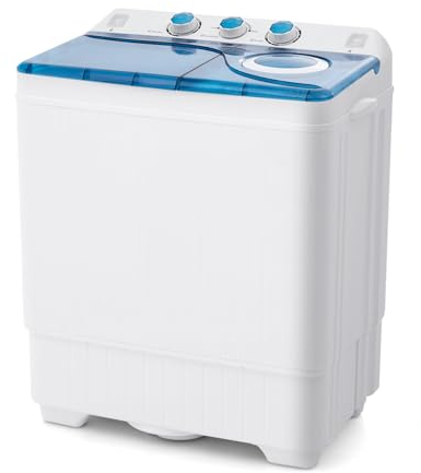 GOPLUS Toplader Waschmaschine 6,5KG, Waschmaschine mit 2 Kammern, Timer-Funktion, Waschautomat mit 2KG Schleuderkapazität, inkl. Ablaufpumpe, für kleine Wohnungen (Blau)