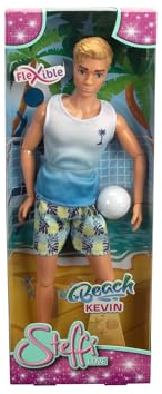 Simba Steffi Love Beach Kevin, Kevin in Badehose mit T-Shirt und Vollyball, vollbeweglich, 30cm Spielpuppe, ab 3 Jahren
