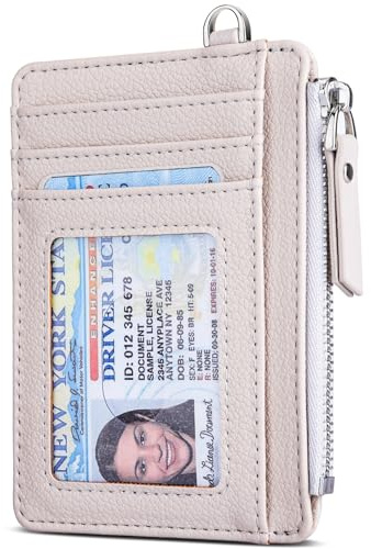 Teskyer Kartenetui, Slim Wallet mit Münzfach, Card Holder Wallet, Karten Portemonnaie, RFID-Schutz, Minimalistischer, mit Reißverschluss, Fasst bis zu 8 Karten, Beige