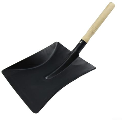 FUBESK Kaminkohlenschaufel mit Holzgriff, Kohleschaufel, verzinkter Stahl, Ascheschaufel mit perforiertem Griff, Kehrschaufel, Holzstielschaufel, schwarz, 38 x 9,5 cm / 45 x 21,8 cm (L-45 x 21,8 cm)