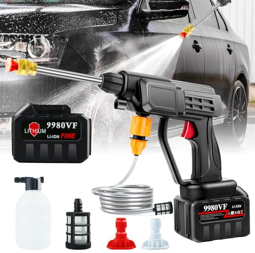 Trådlös högtryckstvätt pistol, 18 000 mAh batteridriven högtryckstvätt bärbar, trådlös elbricka 500 PSI högtrycksvattenpistol, bärbar högtryckstvätt för bil, hem och trädgård bevattning