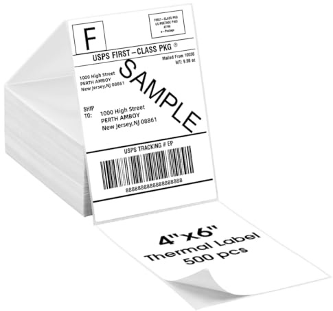 vretti Lot de 500 étiquettes d'expédition autocollantes en papier thermique, 4 x 6, compatibles avec Etsy, Shopify, Ebay, Amazon, Royal Mail, FedEx, UPS