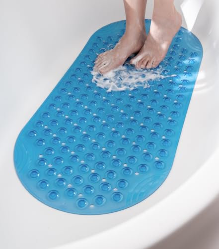 HITSLAM Tappetino Vasca Antiscivolo Ovale, 88 x 40 CM Resistente alla Muffa Tappetino Doccia Antiscivolo per il Bagno,Lavabile in Lavatrice e Senza BPA Tappetino Bagno, Blu