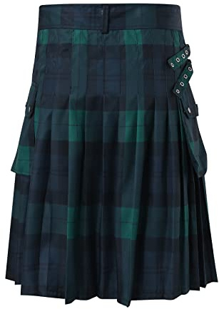 Kilt Kilt Kilt écossais à carreaux classique écossais pour homme Mini jupe streetwear confortable Highland avec ceinture en cuir Streetwear, vert, XXXXL