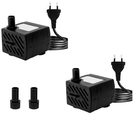 Lot de 2 mini pompes submersibles ultra silencieuses 180 l/h 3 W avec câble d'alimentation de 1,3 m, avec 2 buses pour aquarium de fontaine, aquarium, jardin d'étang Prise européenne