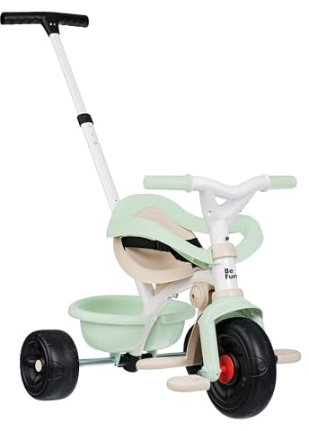 Smoby Triciclo Be Fun Comfort Verde 3 en 1, evolutivo, con Barra de Control Parental, Arco de Seguridad, cinturón, reposapiés retráctil y Rueda Libre, para niños de 10 Meses a 3 años (7600740420)