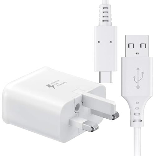 Genuine Samsung Adaptive Fast Charger UK Plug with USB-C Cable - For Galaxy A10, A12, A13, A14, A15, A20, A21s, A22, A23, A24, A25, A32, A40, A50, A51, A52, A70, A71, S8, S9, S10, S10+