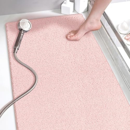 Non Slip Loofah Shower Mat, 15.7x36 Inch, Anti Slip Bath Mat for Wet Areas, Quick Drying, No Suction Cups, Pink