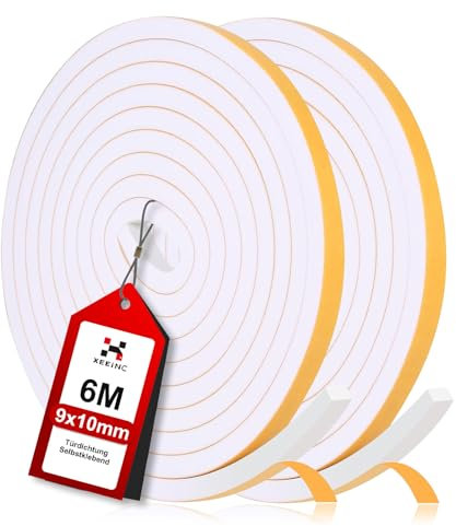 XEEINC 6M Dichtungsband Selbstklebend für Türen, 9mm(B) x 10mm(D) Schaumstoffband Türdichtung für Fenster, Gegen Kalte Fensterdichtung, Anti Kollision/Schalldichter/Staubdicht - Weiß