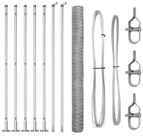vidaXL Cerca Hexagonal 1.4 x 10m de Acero Galvanizado | Vallado Exterior Fuerte, Kit Completo de Montaje Fácil con Postes y Accesorios, Barrera de Jardín y Panel de Terraza para Seguridad y Privacida