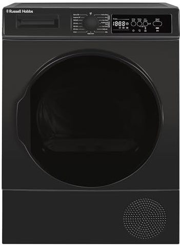 Russell Hobbs Freestanding Electric Heat Pump Condenser Tumble Dryer, 9kg Capacity, 15 Programmes, 3 Heat Settings, LED Display, Anti-Crease, Child Lock in Anthracite RH9HPTD1E12AN