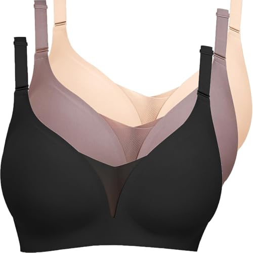 Lot 3 Soutien Gorge Push Up sans Armature Femme sans Coutures Anti-Affaissement Brassière De Sport Yoga Bretelles Réglables Respirante Soft Casual Légère D'été Lingerie Bra Top De Tous Les Jours