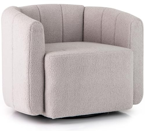 COSTWAY Swivel Accent Chair, Upholstered Sherpa Fabric Lounge Armchair Single Sofa, Modern Pumpkin-Shaped Comfy Reading Chair Club Boucle Barrel Armchair for Living Room Bedroom Reception (Grey)