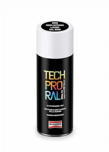 AREXONS - Tech Pro RAL 9005 Nero Brillante Smalto Spray ad Alta Copertura per Protezione Manufatti Ferrosi Esterni 400ml