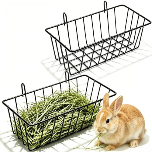 Pengrud 2 Piezas Comedero para Heno Conejos de Metal, 23 × 10 × 7,5 cm