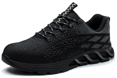 Zapatos con Punta de Acero para Hombre, Zapatos con Punta de Material Compuesto, Zapatillas cómodas para Caminar, Zapatos de Trabajo Antideslizantes e indestructibles (Black, 48)