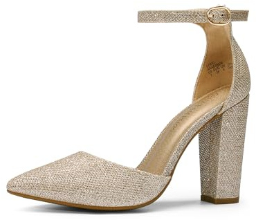 DREAM PAIRS Women's Coco High Heels Chunky Pumps,Gold/Glitter,5