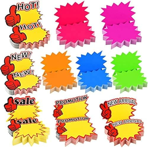 500 Pieces Burst Signs Fluorescent Blank Star Shape Retail Sale Tags Burst Paper Signs for Retail Party Favors(Regular Shape)