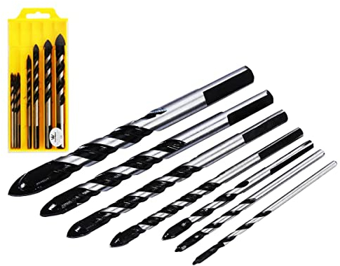 TOPWAY Lot de 7 Forets Carbure de Tungstène 3-12 mm Ensemble de Forets Polyvalents pour Porcelaine Carrelage Béton Mur de Brique Verre Plastique Maçonnerie et Bois 121701