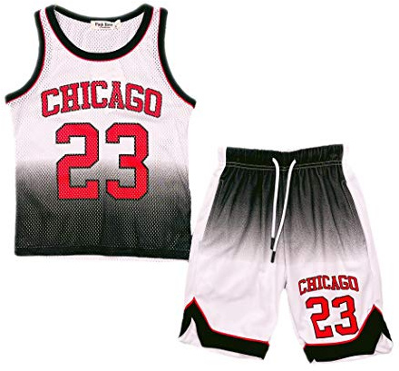 Aelstore - Pojkar basket sommarshorts flickor topp väst kit set storlek ålder 2-14 år BNWT, Chicago White, 5-6 År